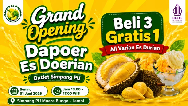 Dapoer Es Doerian Buka Cabang Kedua di Muara Bungo, Promo Beli 3 Gratis 1