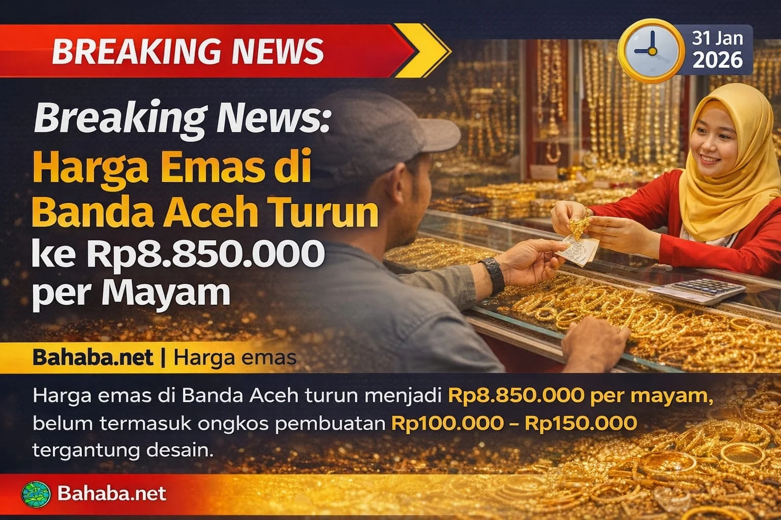 Harga Emas Banda Aceh Mengalami Penurunan, Cek Detailnya