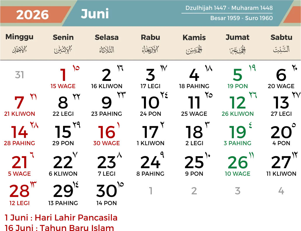 Libur Nasional Juni 2026: Catat Tanggal Merah dan Potensi Long Weekend