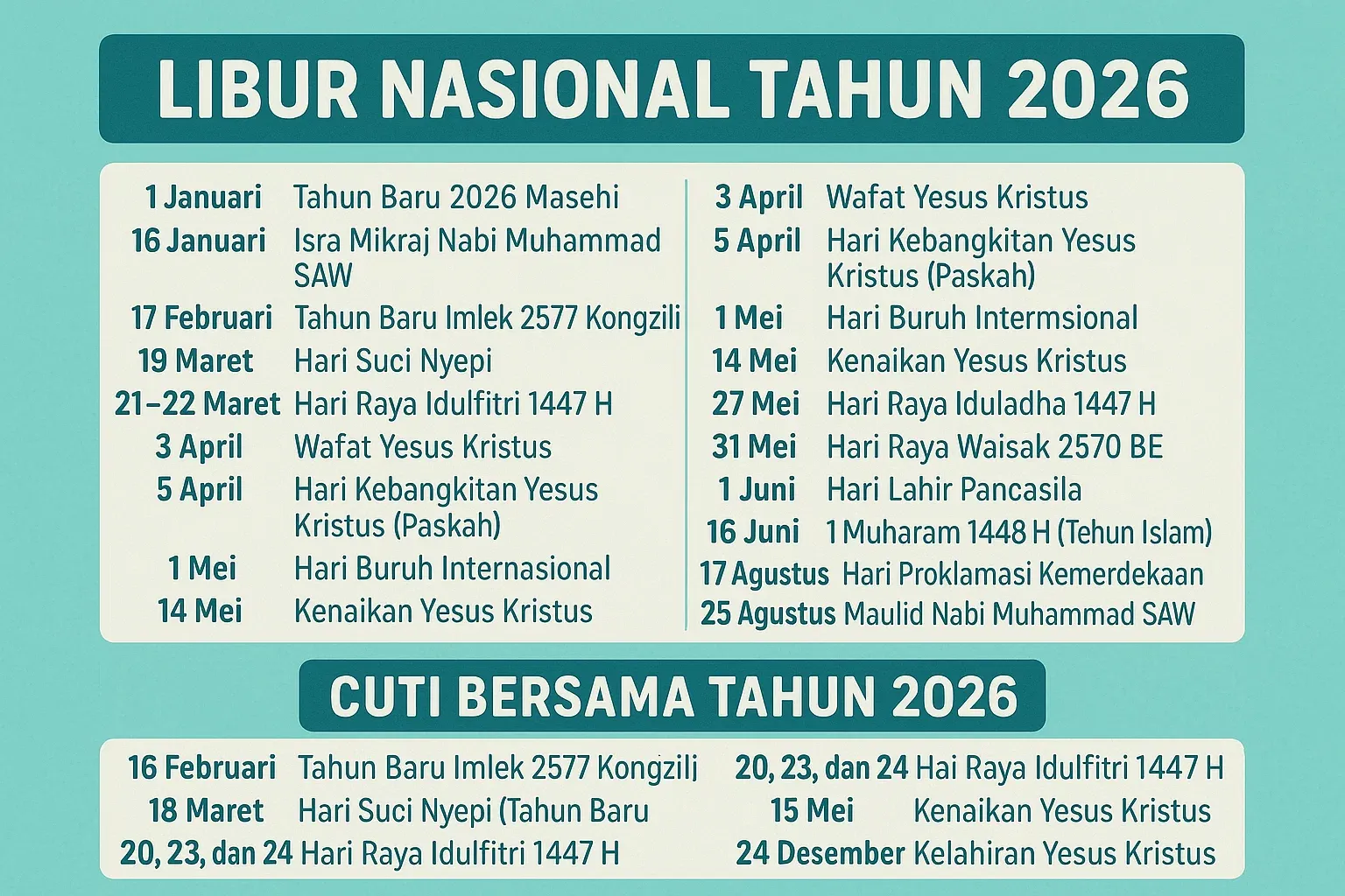 Libur Panjang Menanti: Cuti Bersama dan Kenaikan Isa Almasih 2026