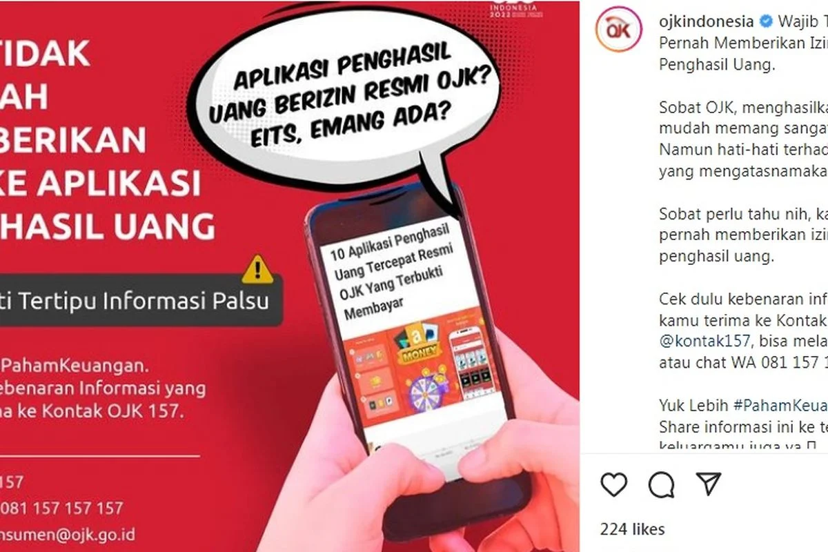 OJK Mengingatkan Masyarakat Tidak Ada Daftar Aplikasi Penghasil Uang