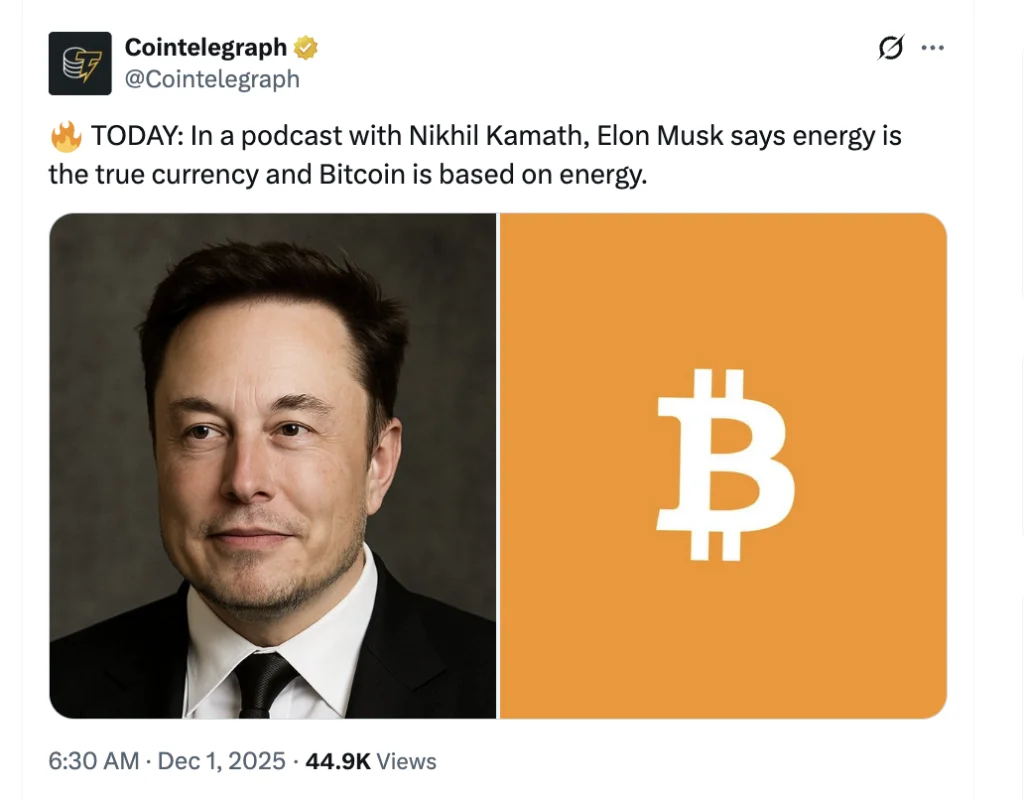 Elon Musk: Massa dan Energi Akan Menggantikan Uang Konvensional